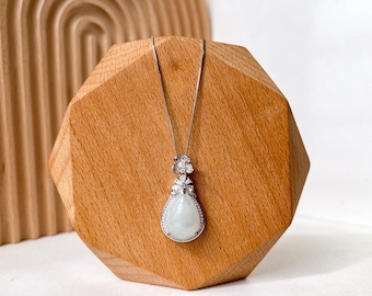 Pendentif gouttelette de givre lunaire, pendentif en argent sterling jade jadéite blanc glace, YS-0722-170821252