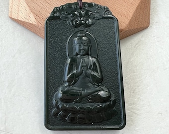 Nephrite Jade Amitabha Buddha Amita Amida, 阿弥陀佛, Pig Zodiac Carved Pendant Necklace, RM-1221-1649625525