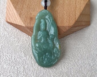 Colgante de jadeíta verde Guan Yin Avalokiteshvara, 观音, tallado a mano, BGC-1122-0027600