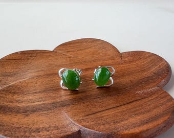 Jade Butterfly Wing Earring Studs, Green Nephrite Jade Sterling Silver Earrings, JSY-0424-12064