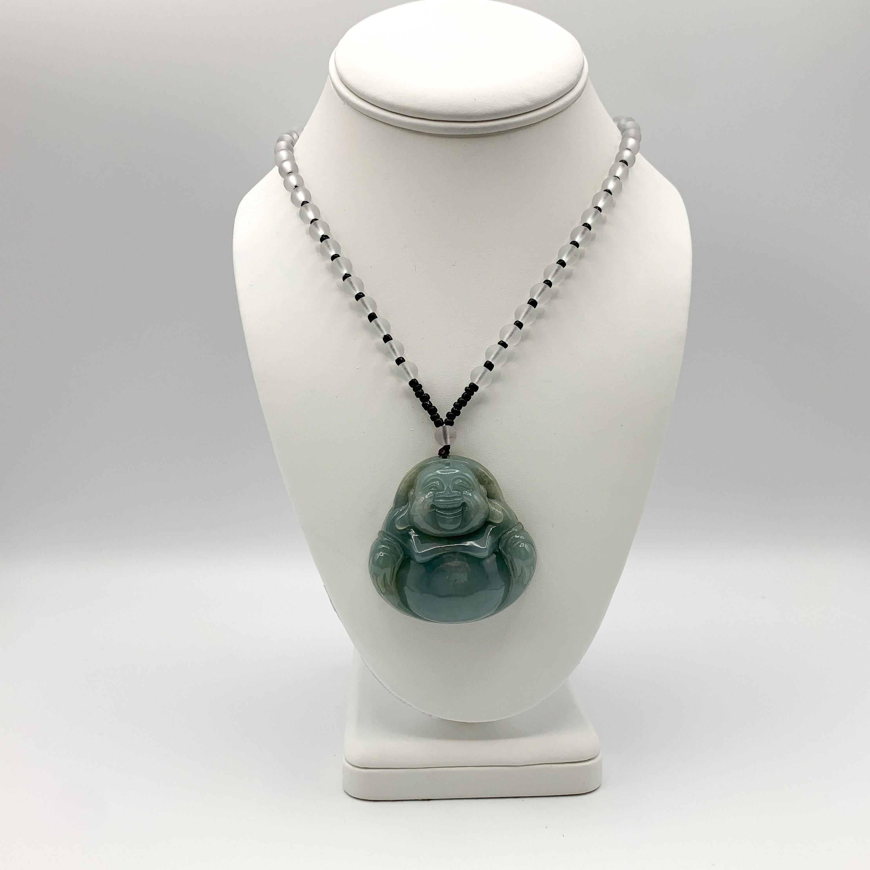 Large Green Jadeite Jade Happy Buddha Carved Jadeite Pendant Etsy