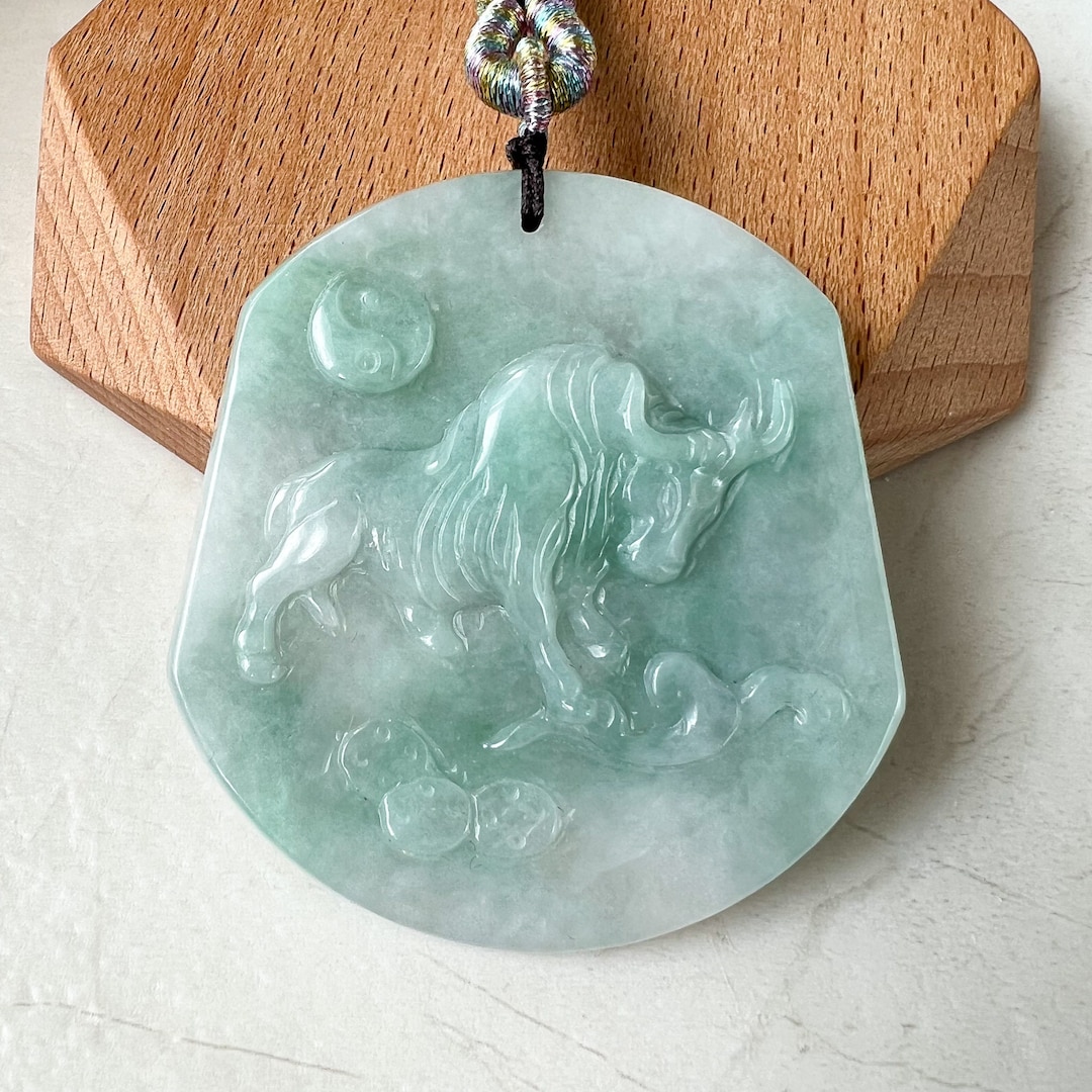 Ox Jadeite Jade Bull Cow Chinese Zodiac Carved Rustic Pendant Etsy