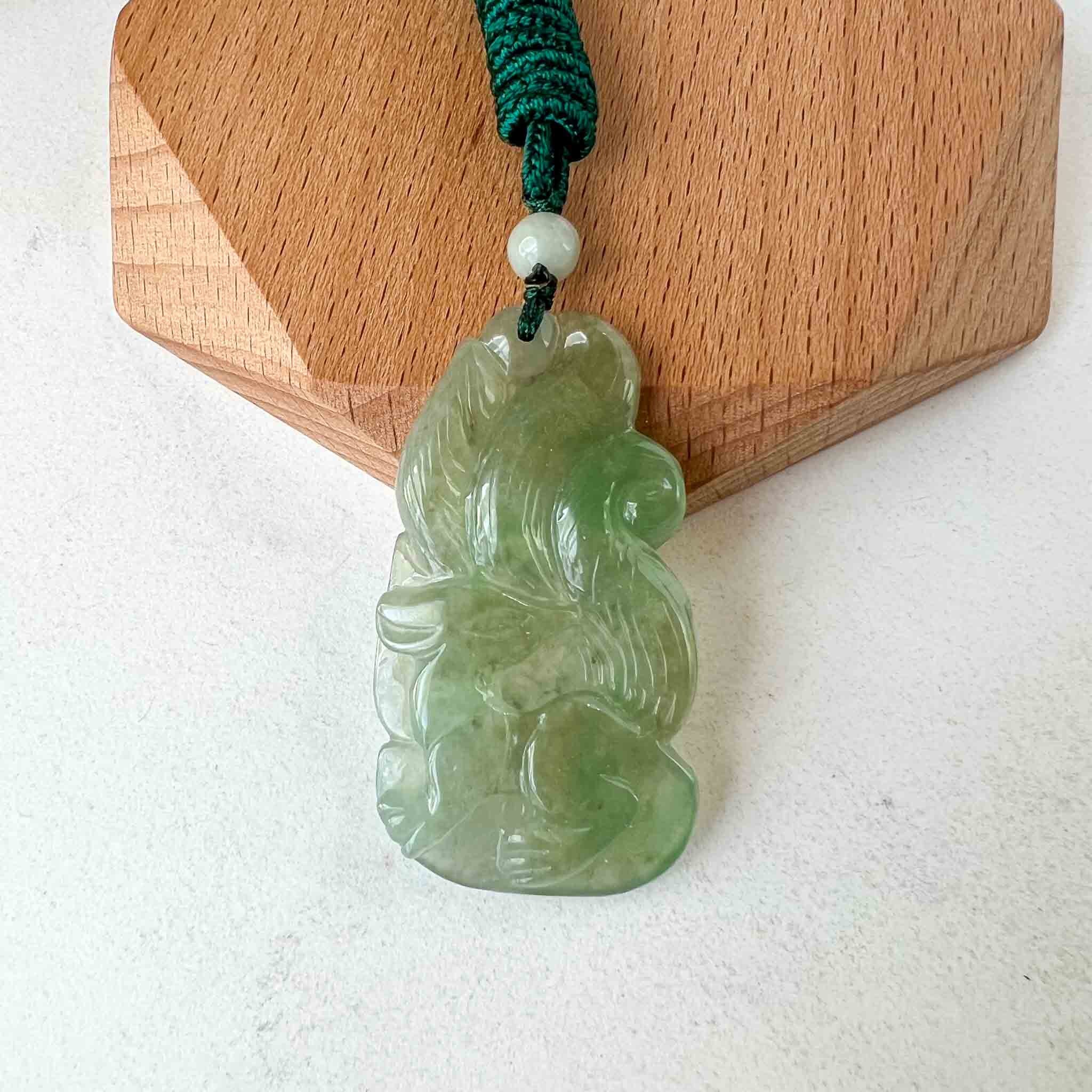 Nine 9 Tail Fox Jadeite Jade Green Hand Carved Pendant, YS-0523