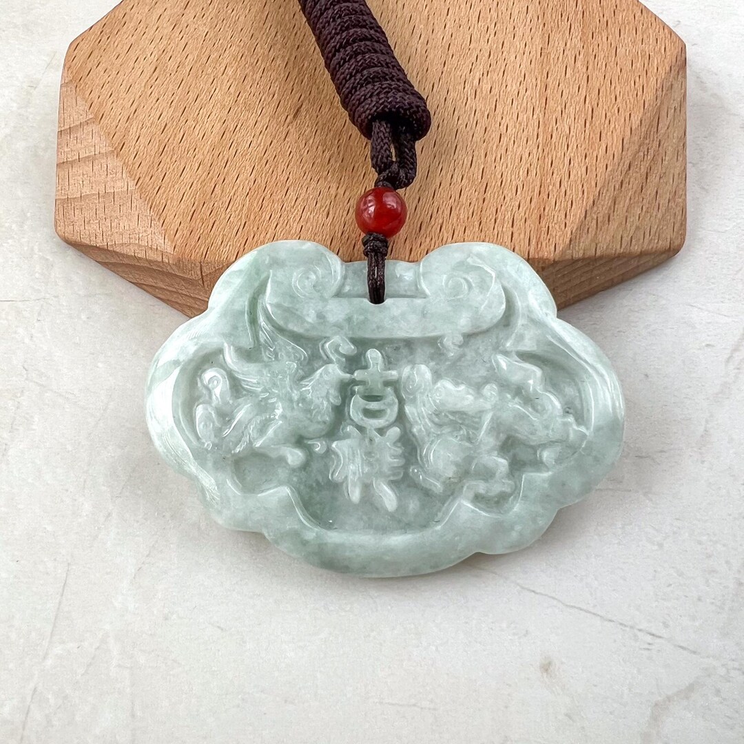 Large Jadeite Jade Longevity Lock Carved Necklace, 长命锁, YJ-0321-0396542 ...