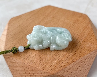 Jadeite Jade Ox Bull Cow Chinese Zodiac Carved Necklace (Right), YJ-0321-0326934-2