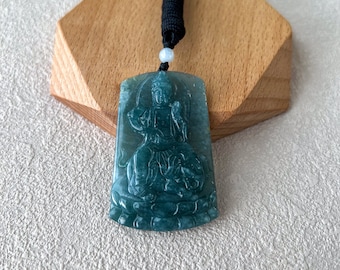 Buda Samantabhadra de jadeíta con bodhisattva elefante Pu Xian, Phổ Hiền Bồ Tát, collar con colgante tallado a mano, SC-0223-0027872