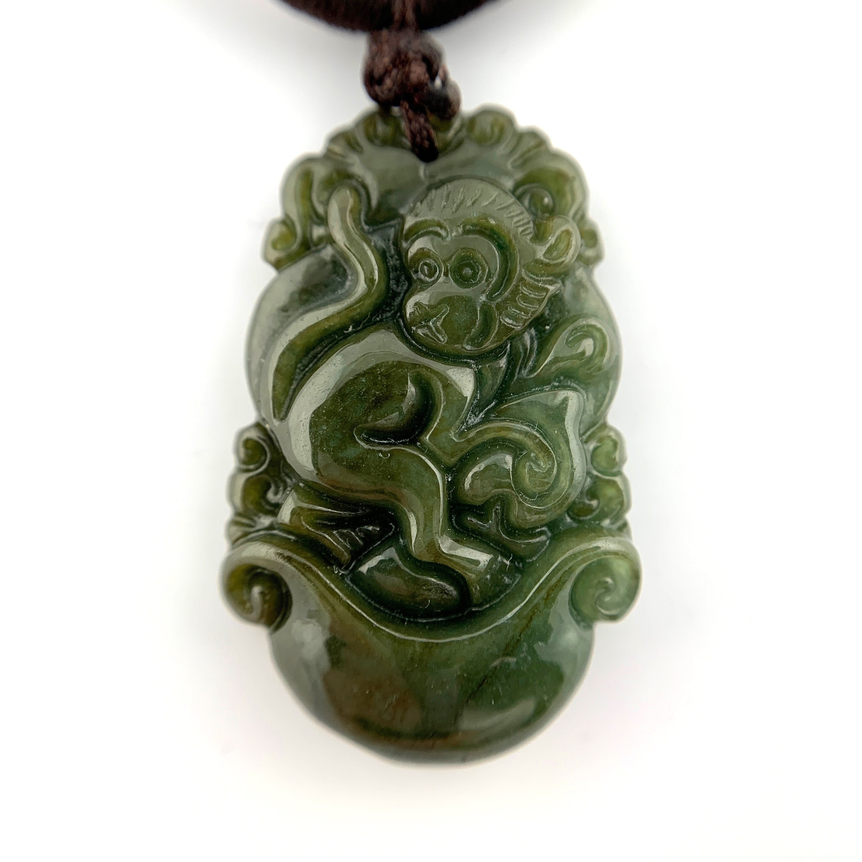 Jadeite Jade Monkey Chinese Zodiac Carved Pendant Necklace Etsy