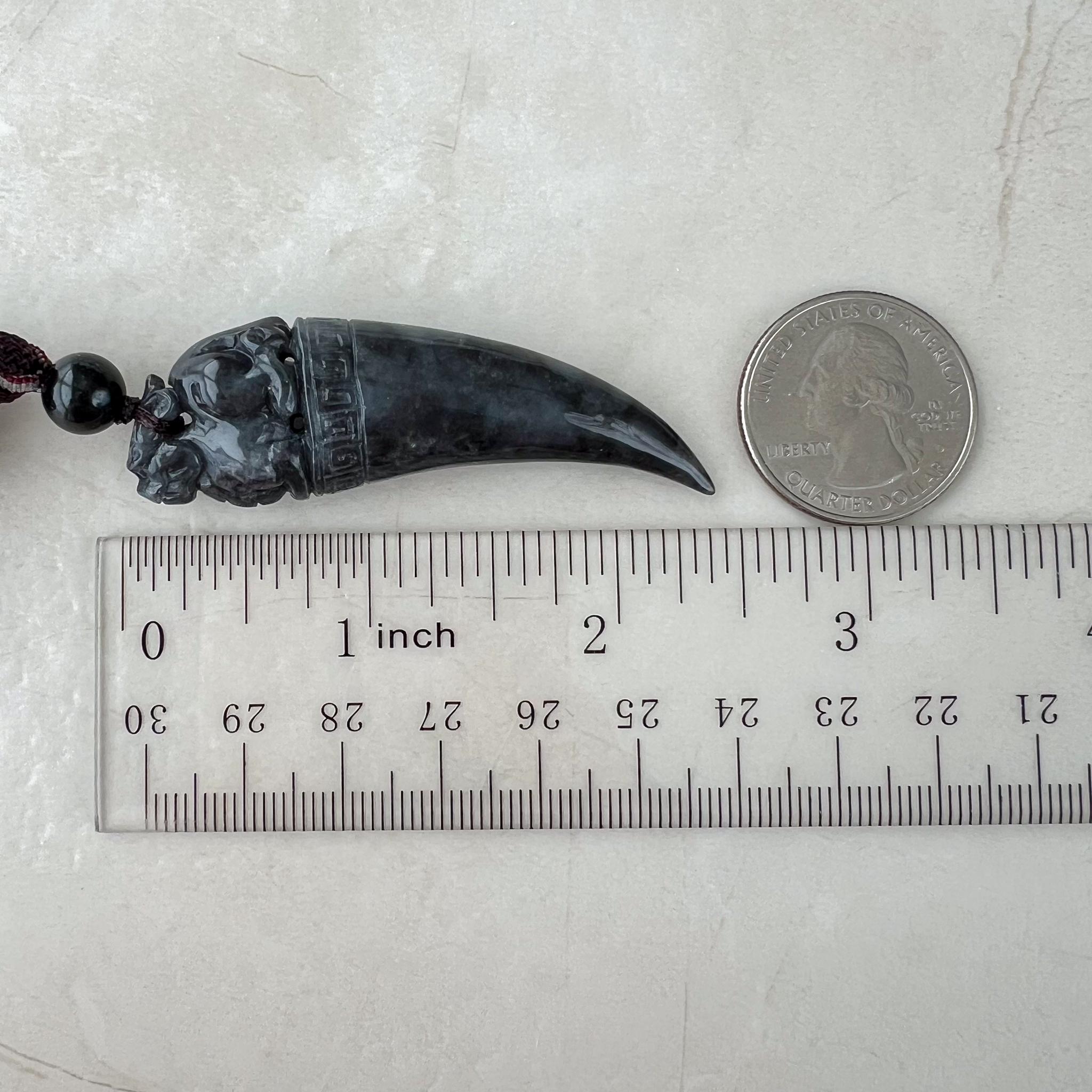 黒翡翠龍歯貔貅、黒翡翠手彫りペンダント、貔貅、WMC-0323-0001227