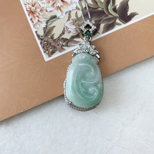 Jadeit Jade Lucky Ruyi, Ru Yi, 如 ;) Sterling Silber Anhänger Hand geschnitzte Halskette, BJ-0621-0003439-1