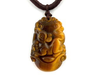 Collar con colgante tallado de rata-ratón ojo de tigre del zodiaco chino, YW-0321-1646065720