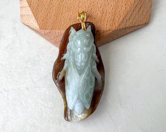 Colgante de jade con forma de hoja de otoño y cigarra, jadeíta amarillo-rojiza con argolla de oro de 18 quilates, collar tallado a mano, INA-0424-1729913291