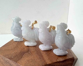 Jadeite Jade Purple Lavender Rooster Chicken with 18K Solid Gold Bail, Chinese Zodiac Carved Pendant, SHWQ-0423-1690439145