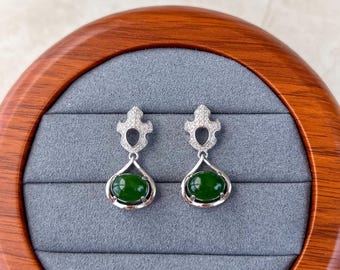 Pendientes de arce y jade y plata, pendientes de jade nefrita verde y plata de ley, JSY-0424-12113