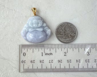 紫ラベンダー色の翡翠製ハッピーブッダ彫刻ペンダント、18金無垢