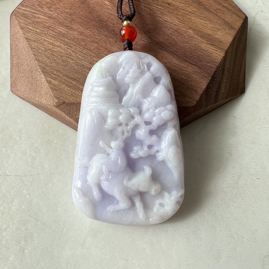 Purple Jade Ox, Jadeite Jade, Bull Cow Chinese Zodiac Hand Carved