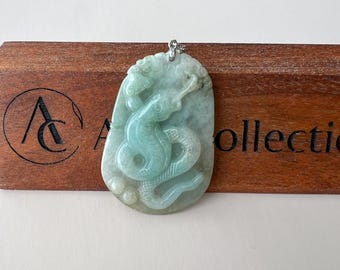 守護蛇翡翠ペンダント（スターリングシルバーの留め具付き）、翡翠翡翠