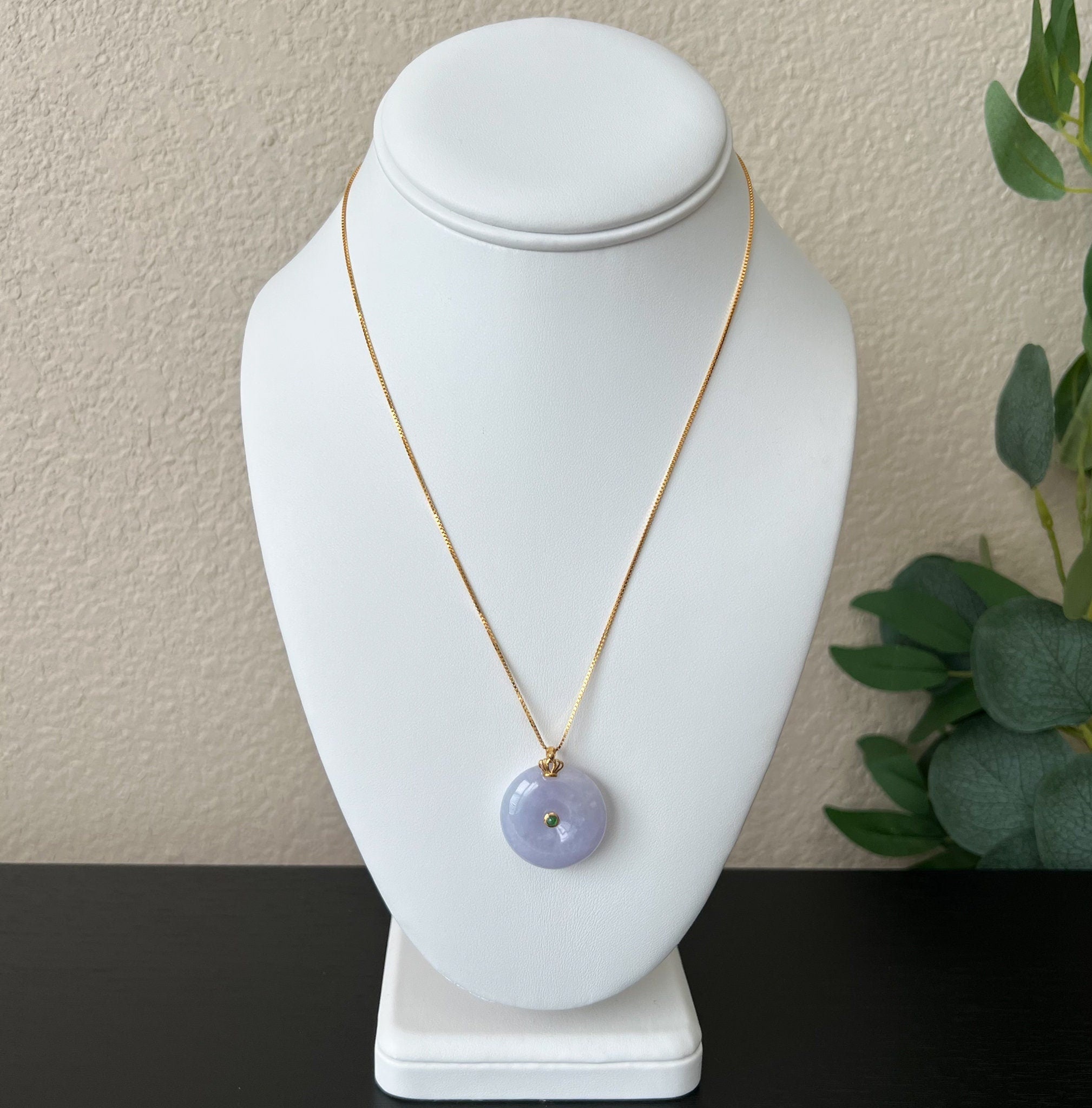 紫翡翠丸型58～59ハングル Purple Jade Donut Ping an Kou Pendant With 18K Gold, Jadeite