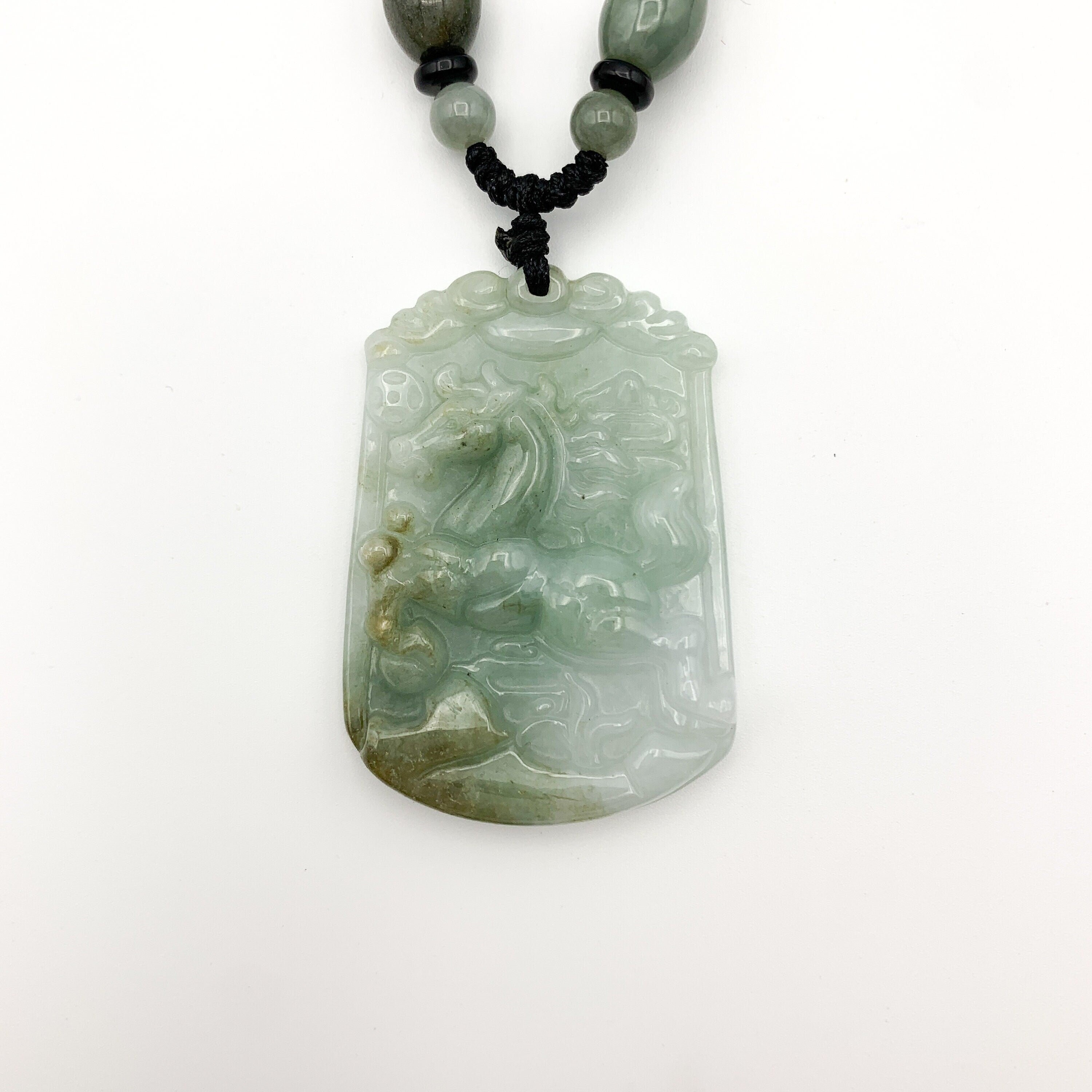 Horse Jade Chinese Zodiac Rustic Carved Pendant Necklace - Etsy