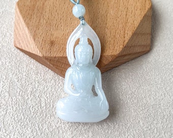 Colgante de jade de Buda Amitabha de luz pura, Buda Amitabha de jadeíta, collar colgante tallado en blanco Amita Amida, YGR-1022-1719179271