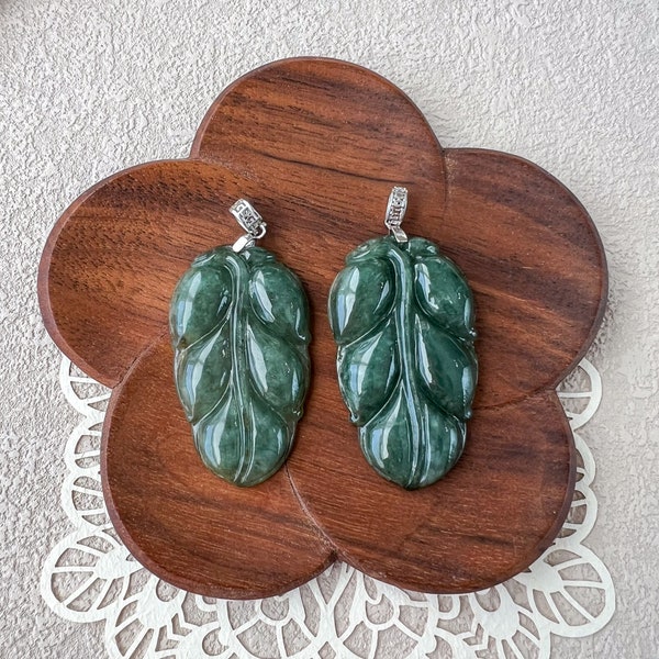 Serenity Jade Leaf Pendant, Green Jadeite Jade, Leaf Minimalist Pendant Sterling Silver Necklace, XY-0622-1715189013