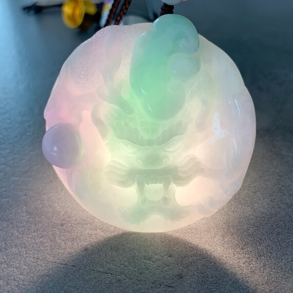 Purple Green Jadeite Jade Dragon Chinese Zodiac Hand Carved