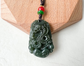 Collana con ciondolo a forma di serpente in giada nefrite, simbolo dello zodiaco cinese, modello RM-1221-1670750134