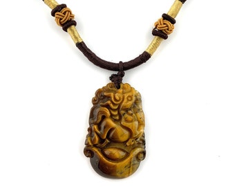 Collar con colgante rústico tallado de caballo ojo de tigre del zodiaco chino, YW-0110-1646934969