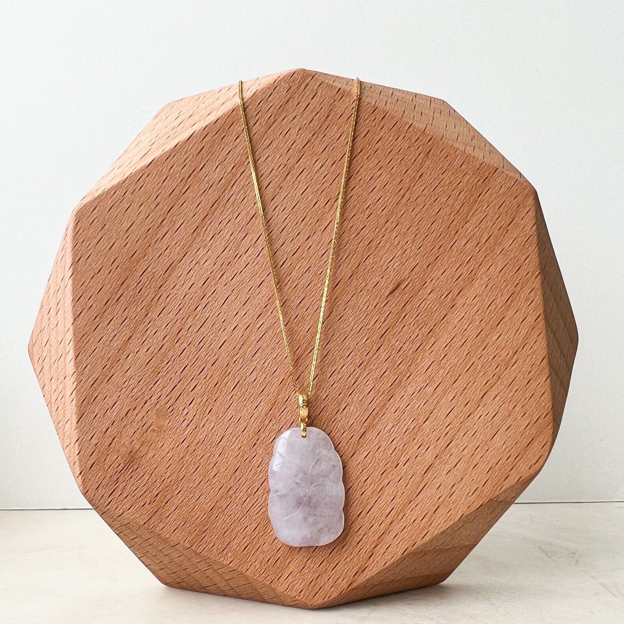 Lavender Lotus Leaf Pendant, Small Lavender Jadeite Jade
