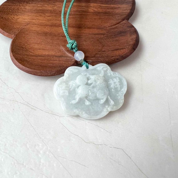 Jadeite Jade Longevity Lock Carved Necklace, 长命锁, 吉祥如意, YW