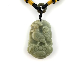 Jadeiet Jade Haan Kip Chinese Dierenriem Gesneden Rustieke Hanger Ketting, YW-0110-1646929630
