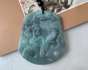Ciondolo in giada giadeite a forma di gazza, uccello e fiore di prugno, YJ-0321-0376955