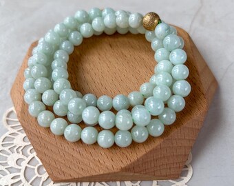 7.0 mm 108 Light Green Jadeite Jade Mala Beads Bracelet Necklace, LIL-0424-1727563655