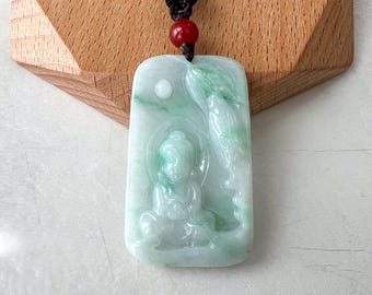 Wisiorek z jadeitu Baby Budda z cykadą, naszyjnik z jasnozielonym jadeitem, YJ-0422-0405776