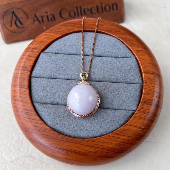 Royal Lavender Jade Pendant, Purple Jade Round Cabochon Jadeite