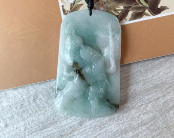 Colgante tallado de jadeíta con forma de urraca y flor de ciruelo, YJ-0321-0437900
