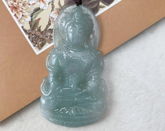 Collar con colgante tallado a mano de jadeíta Guan Yin Avalokiteshvara, YJ-0321-0231980
