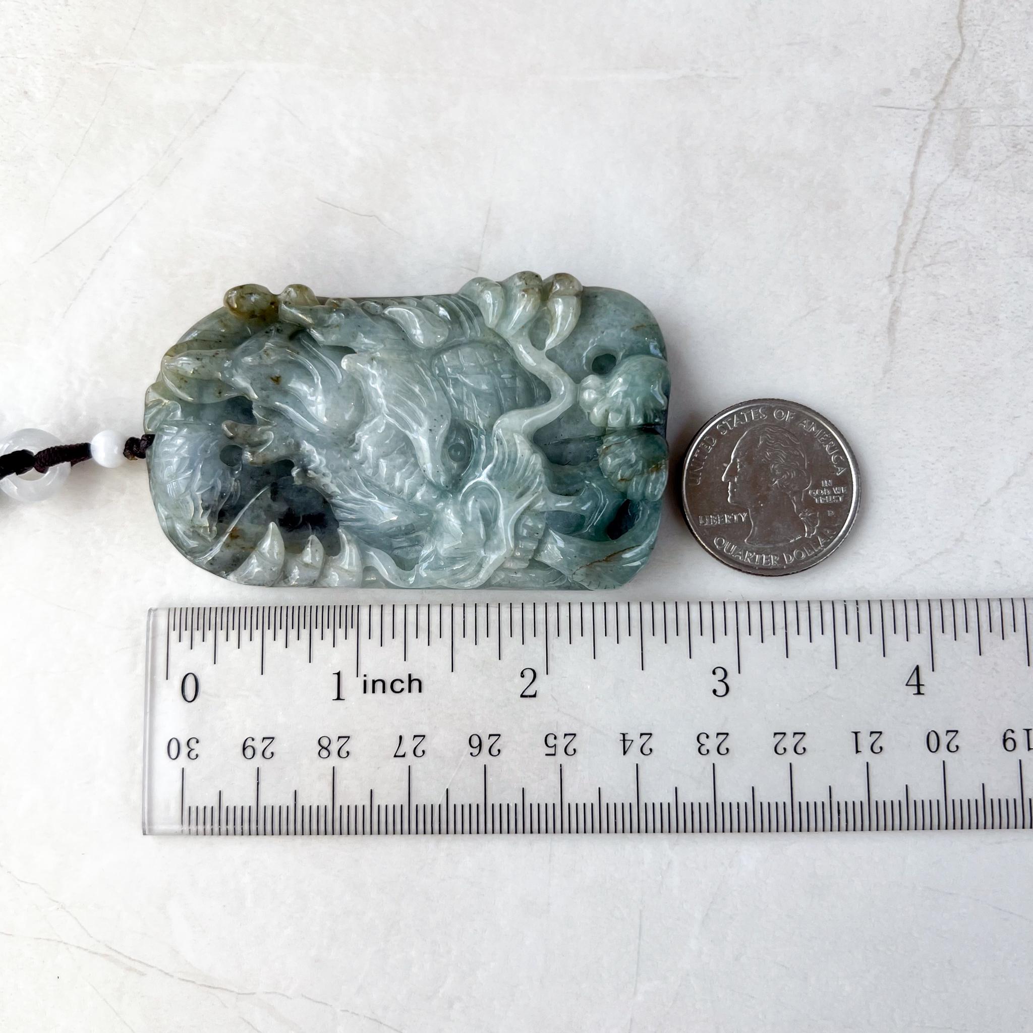 石笛　翡翠　２４１０１３－９ Large Jadeite Jade Fire Breathing Dragon Chinese Zodiac Hand