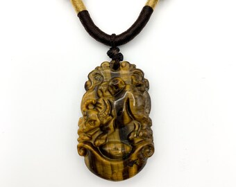 Collar con colgante rústico tallado con diseño de buey, toro y vaca del zodiaco chino, YW-0110-1647012783