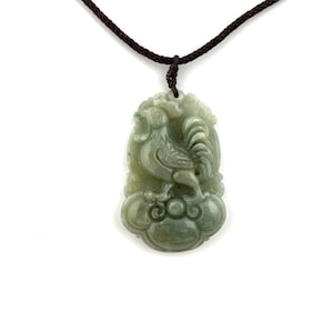 Jadeite Jade Rooster Chicken Chinese Zodiac Carved Rustic Pendant Necklace, YW-0110-1647035046