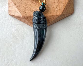 Black Jade Dragon Tooth With Pi Xiu, Black Jadeite Jade Hand