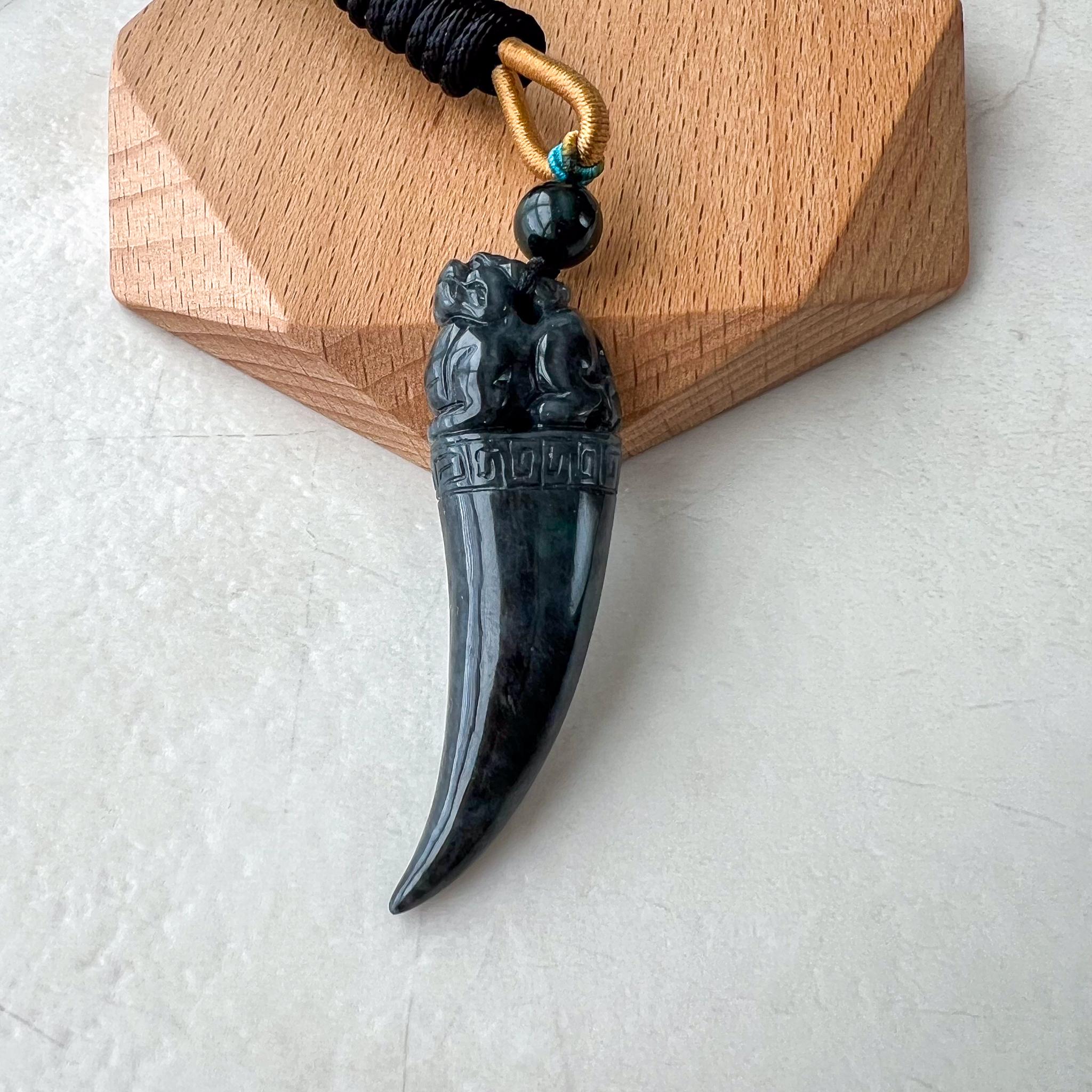 Black Jade Dragon Tooth With Pi Xiu, Black Jadeite Jade Hand