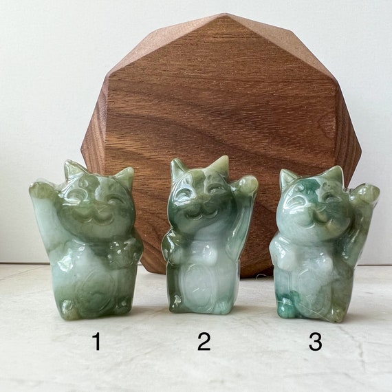 Jadeite Jade Fortune Money Cat Maneki neko Maneki Cat Green