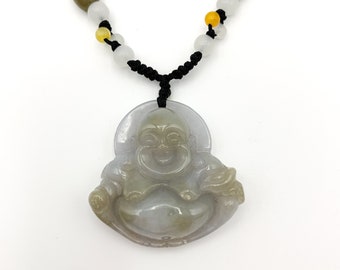 Jadeite Jade Happy Laughing Buddha Carved Pendant, YW-0110-1647012599