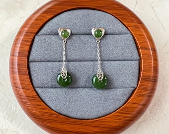 Hearts of Harmony Jade Earring Studs, Green Nephrite Jade Sterling Silver Earrings, JSY-0424-12026