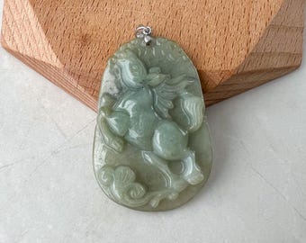 Pendentif cheval Windstride en jade avec bélière en argent sterling 925, pendentif sculpté en jade jadéite représentant un animal du zodiaque, NVN-0424-1748143089