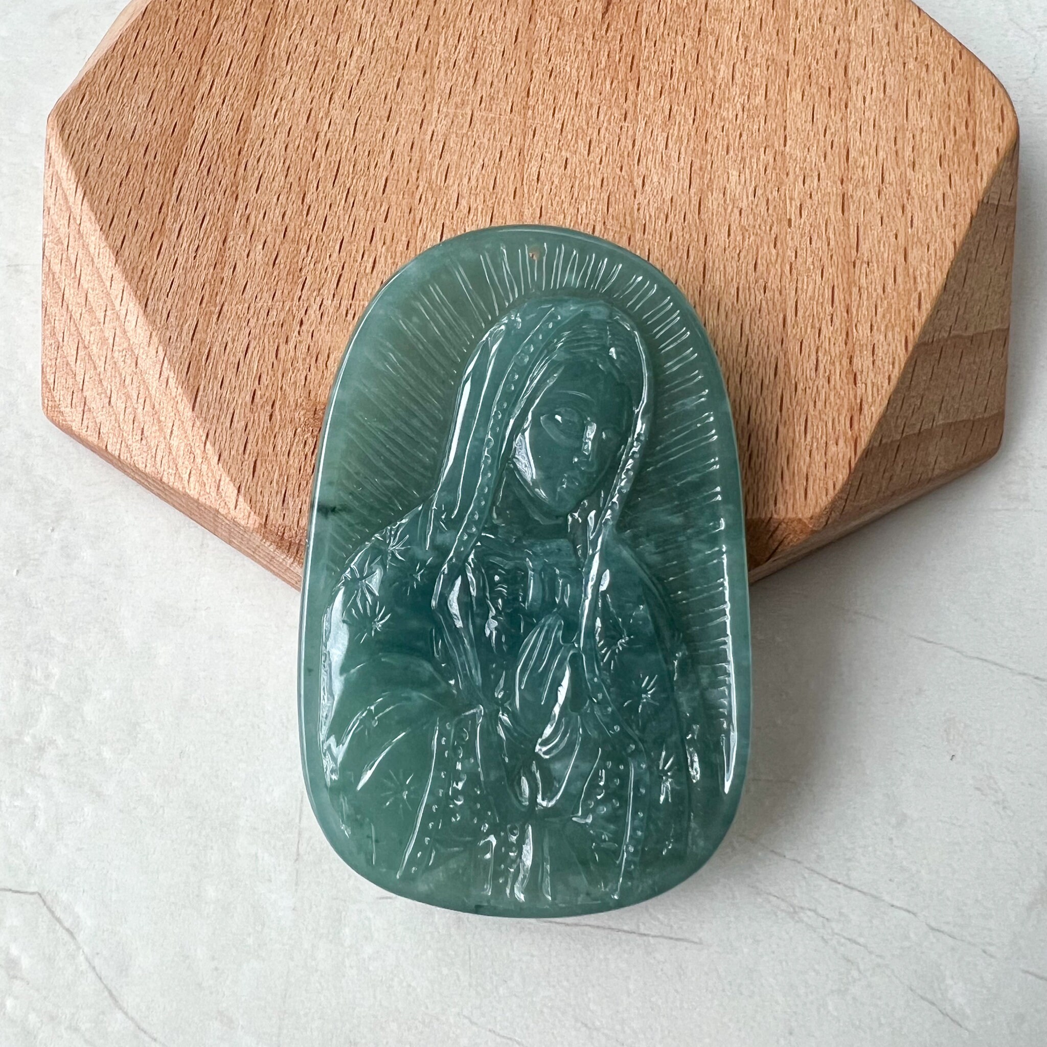 Jadeit Jade Jungfrau Maria, Mutter von Jesus, blau grüne Jade, christlich-katholische Halskette, handgeschnitzte Halskette, XZ-1221-1671073796