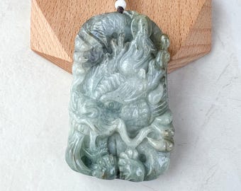 Collar con colgante grande de jadeíta con dragón que escupe fuego, del zodíaco chino, tallado a mano, YJ-0321-0323543