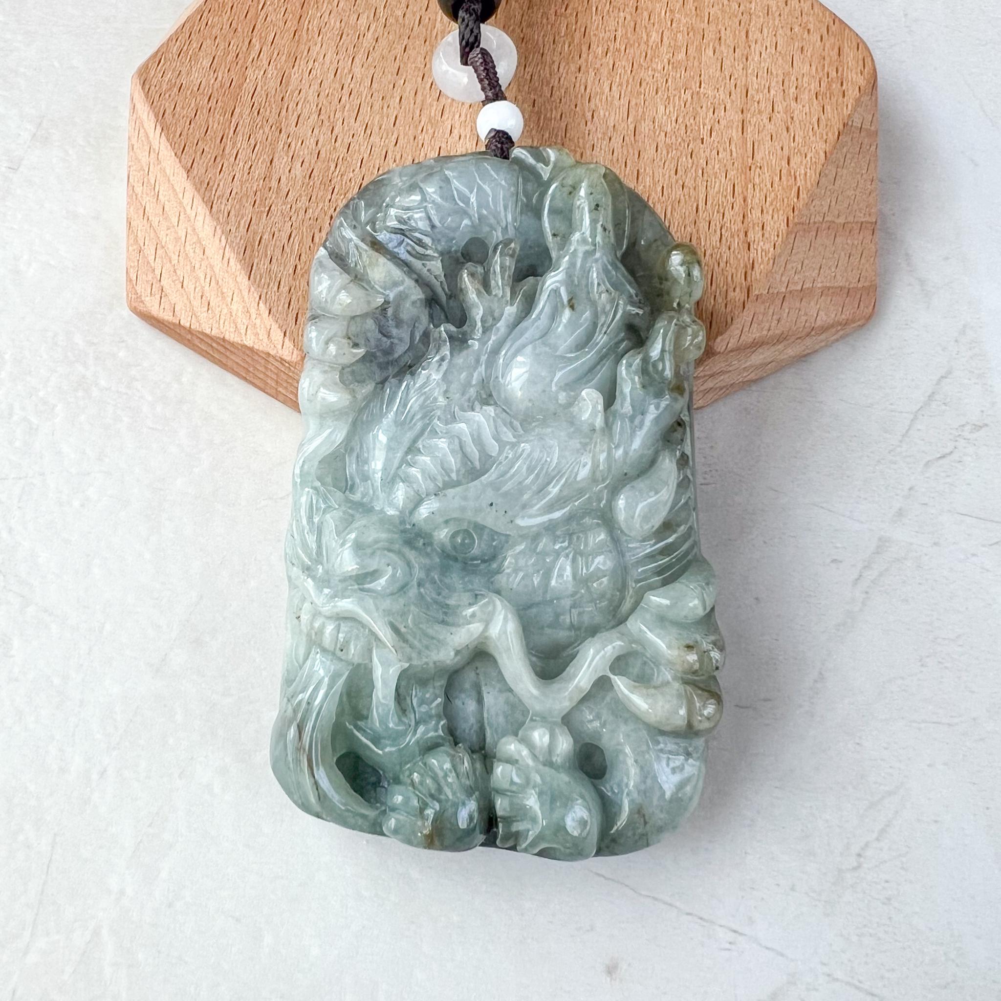 石笛　翡翠　２４１０１３－９ Large Jadeite Jade Fire Breathing Dragon Chinese Zodiac Hand