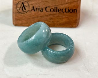 Anillo de pulgar de jadeíta verde azul, anillo de jadeíta natural sin tratar de grado A, WEN-0424-1723084822