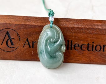 Jadeite Jade Lucky Ruyi Ru Yi Pendant Hand Carved Necklace, 如意, YJ-0321-1647350346